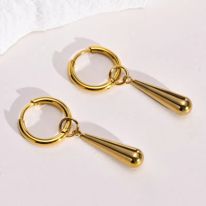 Sleek Drop Dangle Hoop 18K Gold Plated Earrings