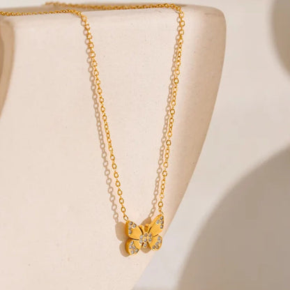 Close-Up of Gold-Plated Butterfly Necklace with Stone Details
