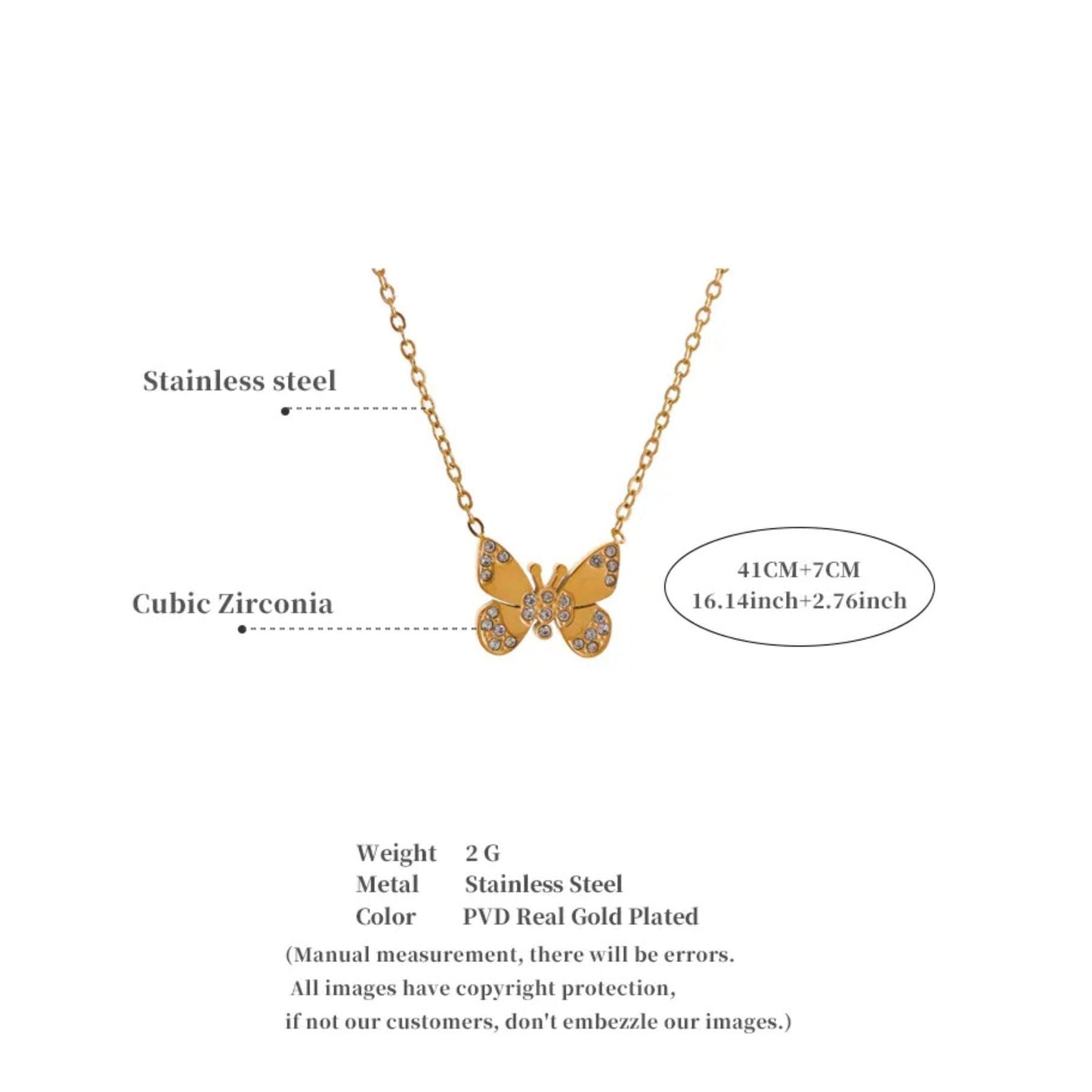 Dimensions and Features of Butterfly Pendant Necklace