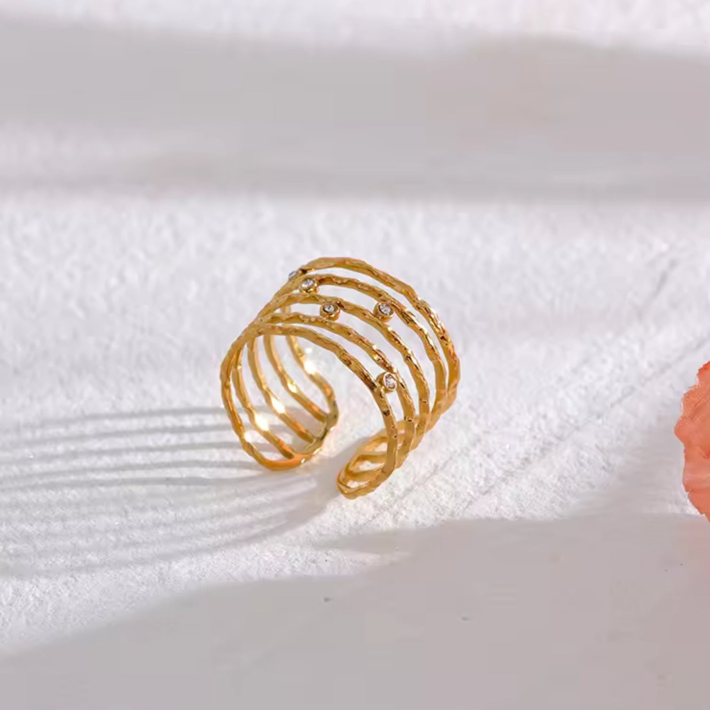 Strata Elegance Multi-Band Zircon 18K Gold Plated Ring
