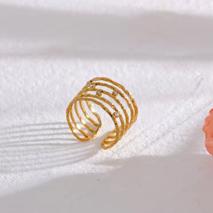 Strata Elegance Multi-Band Zircon 18K Gold Plated Ring
