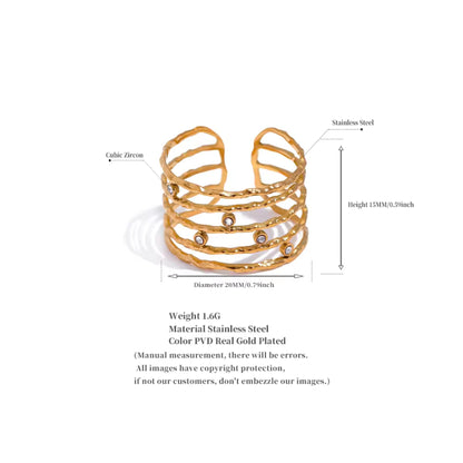 Strata Elegance Multi-Band Zircon 18K Gold Plated Ring