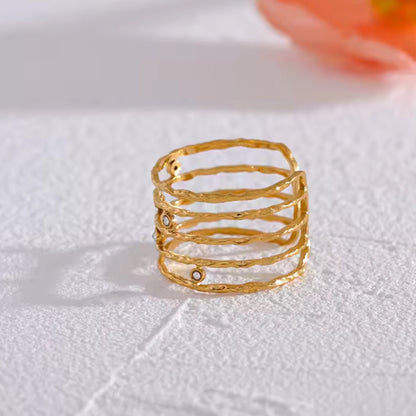 Strata Elegance Multi-Band Zircon 18K Gold Plated Ring
