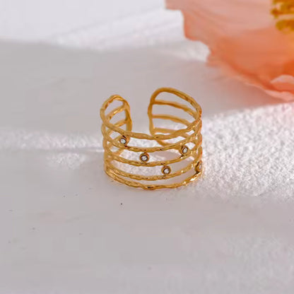 Strata Elegance Multi-Band Zircon 18K Gold Plated Ring