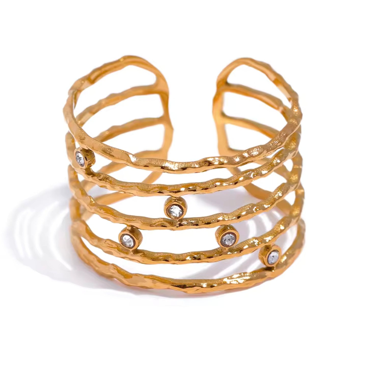 Strata Elegance Multi-Band Zircon 18K Gold Plated Ring