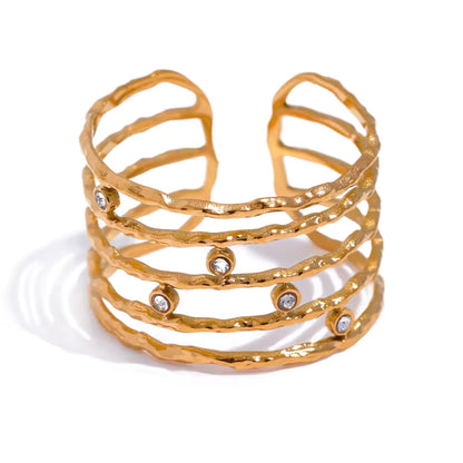 Strata Elegance Multi-Band Zircon 18K Gold Plated Ring