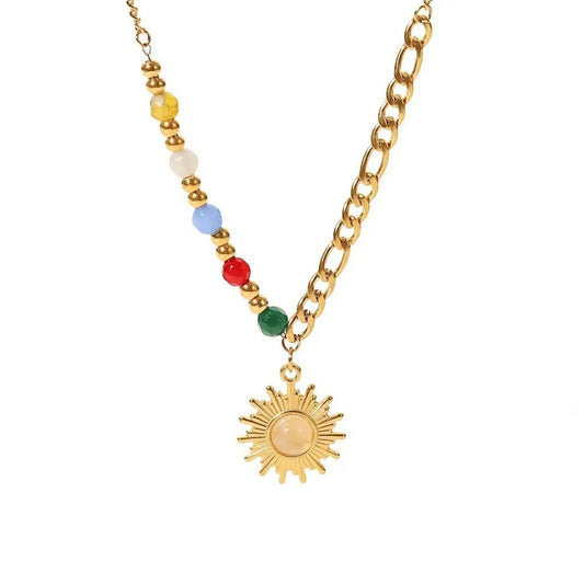 Sun Pendant Beaded Chain Necklace