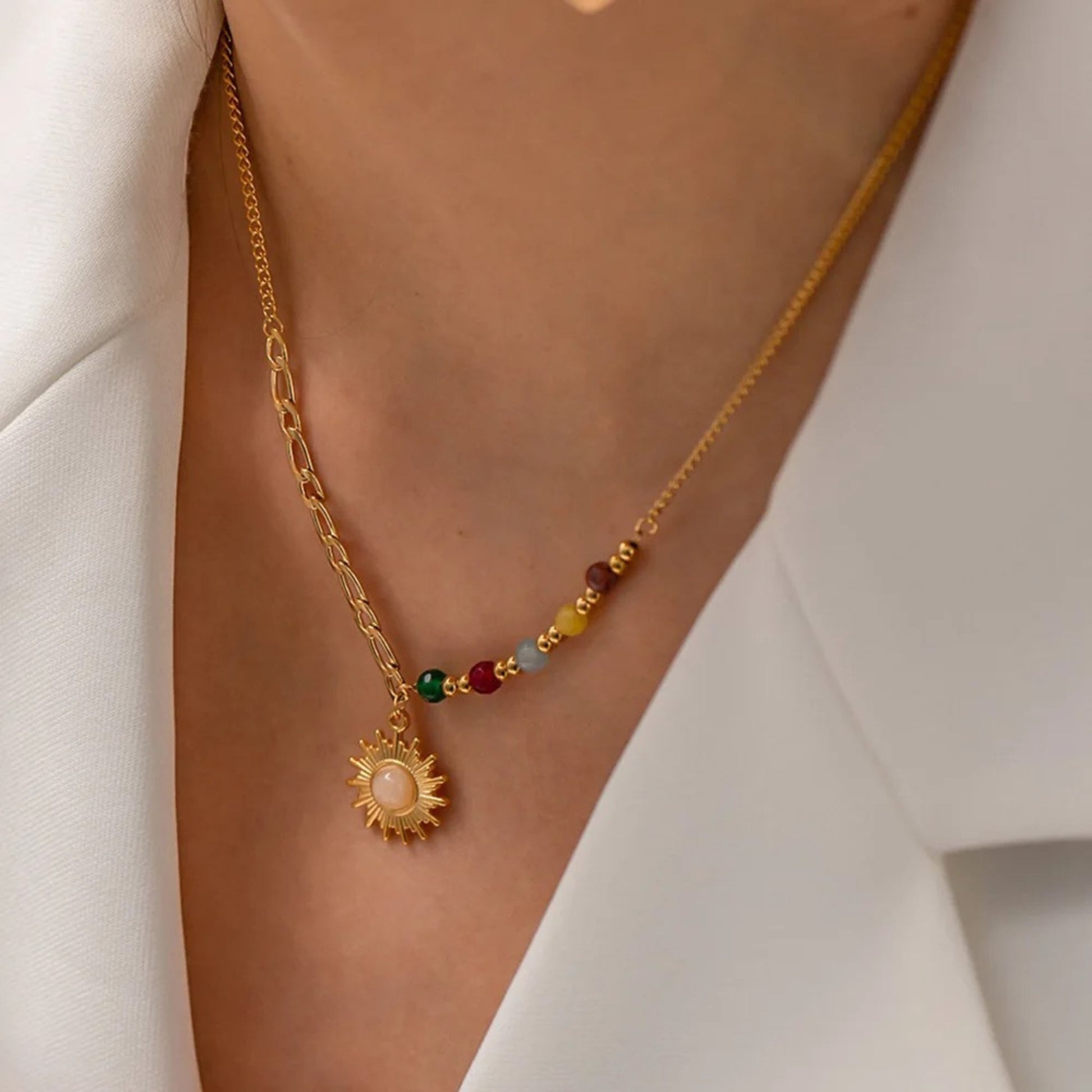 Sun Pendant Beaded Chain Necklace