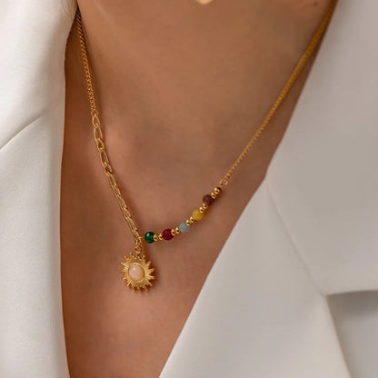 Sun Pendant Beaded Chain Necklace