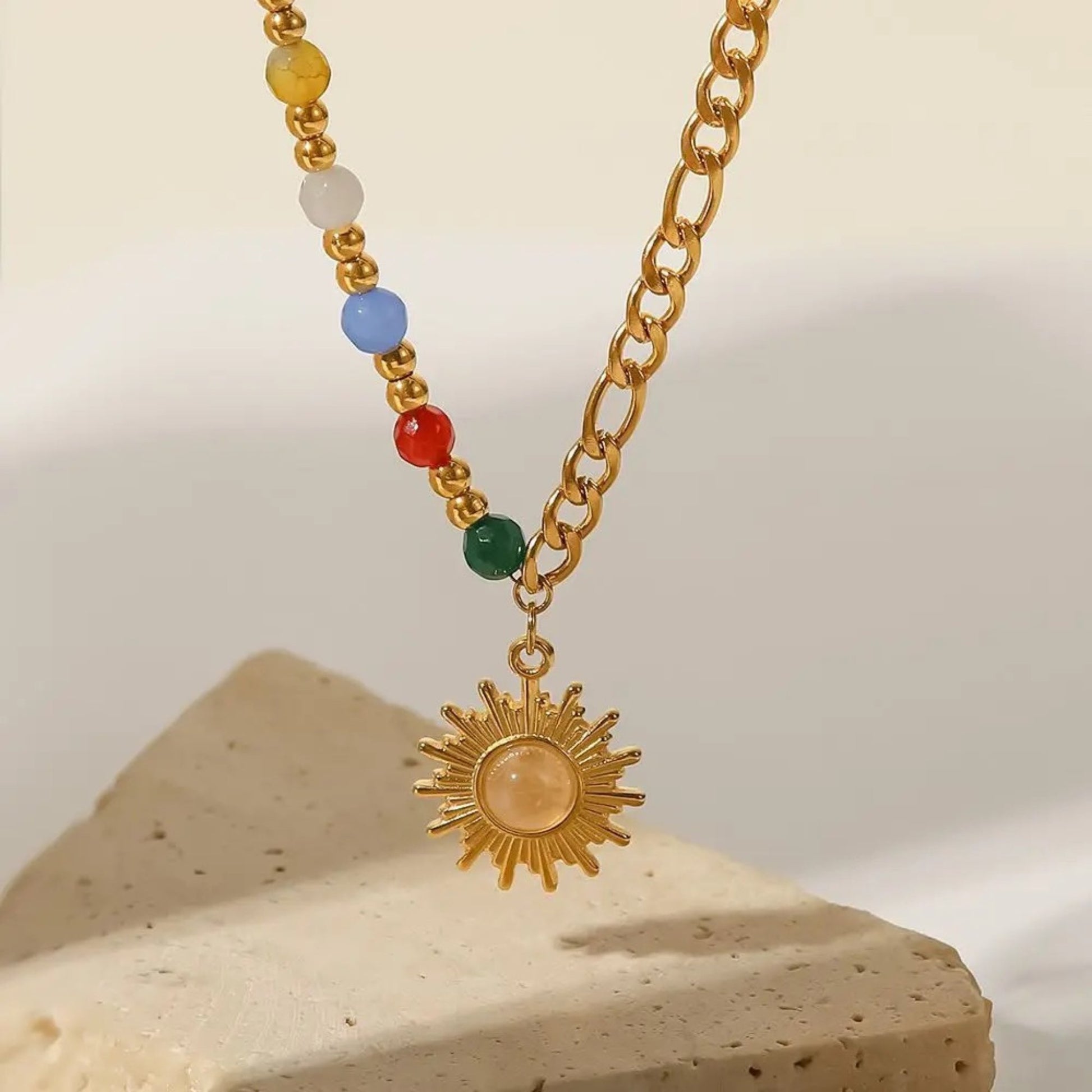 Sun Pendant Beaded Chain Necklace