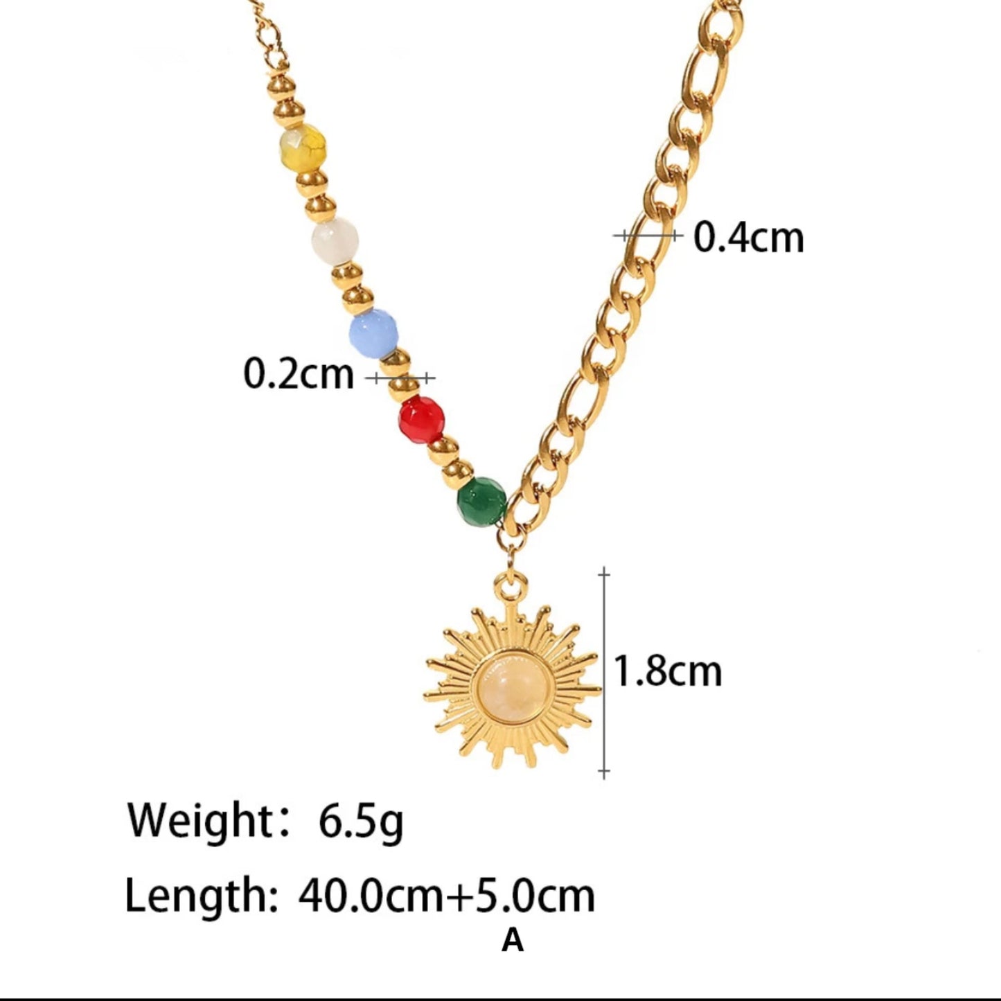 Sun Pendant Beaded Chain Necklace