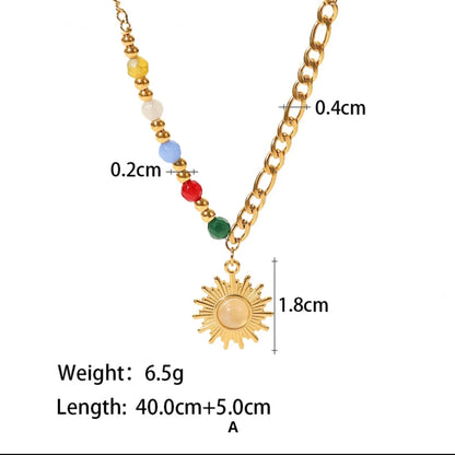 Sun Pendant Beaded Chain Necklace