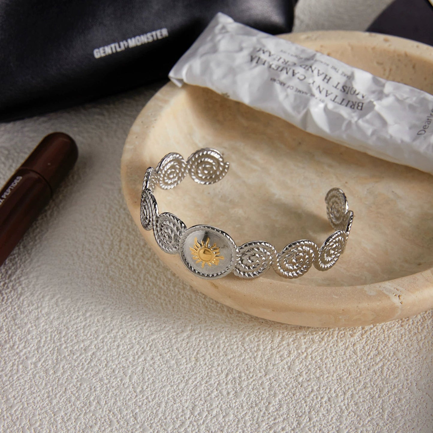 Sun Spiral Cuff Bracelet – Two-Tone Stainless Steel