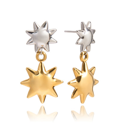 Sun & Star Drop Earrings – Two-Tone Stainless Steel