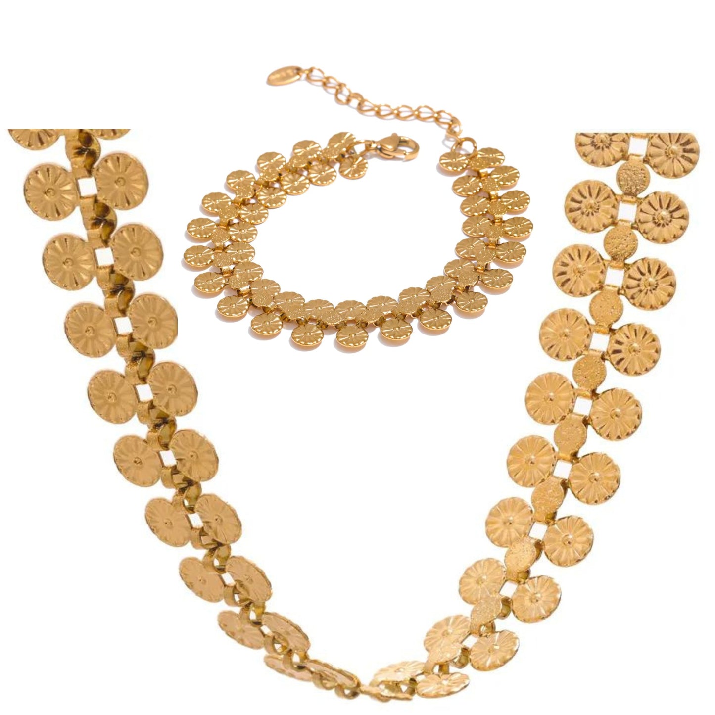 Sunburst Coin Necklace and Bracelet Set