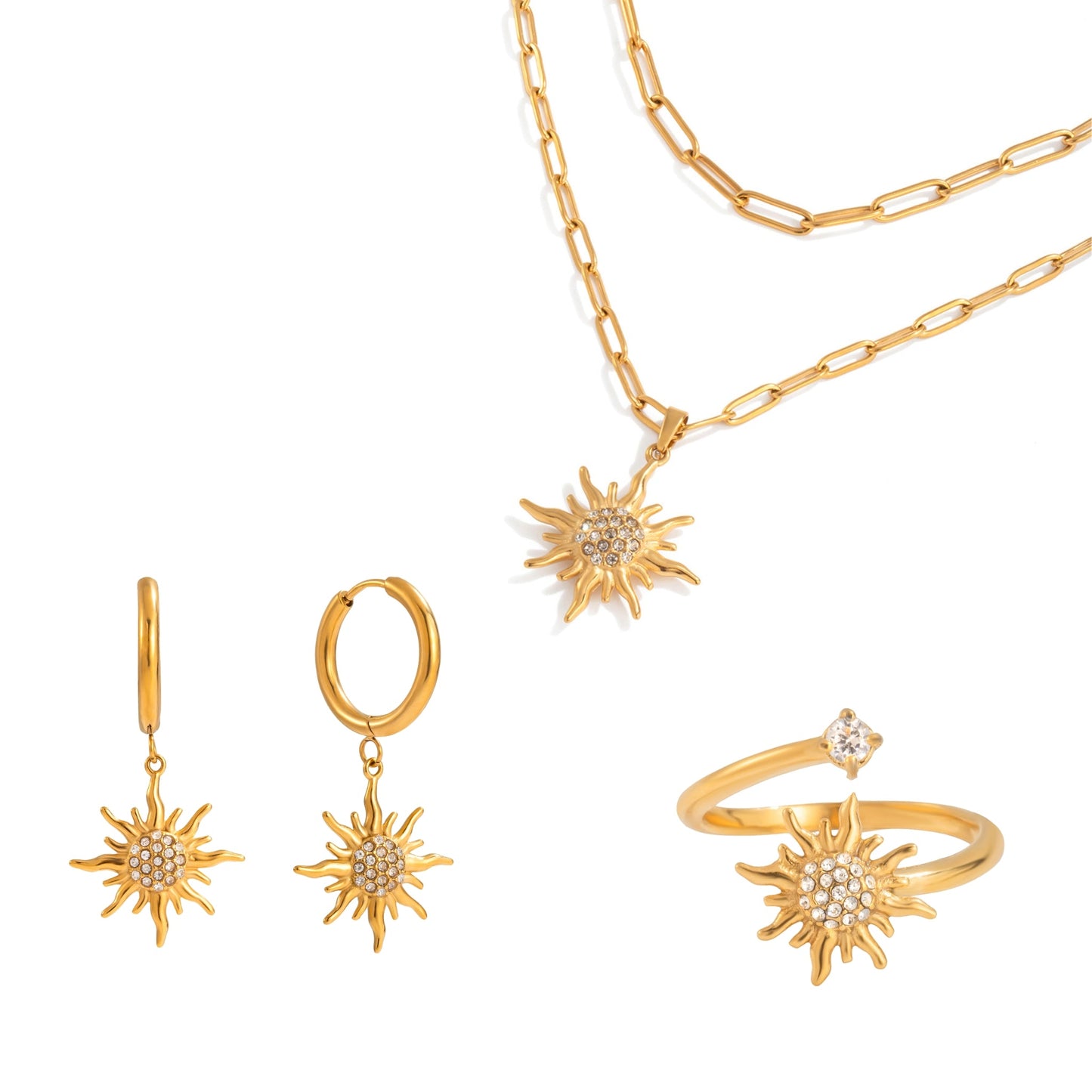Sunburst Jewelry Collection – 18K Gold Stainless Steel