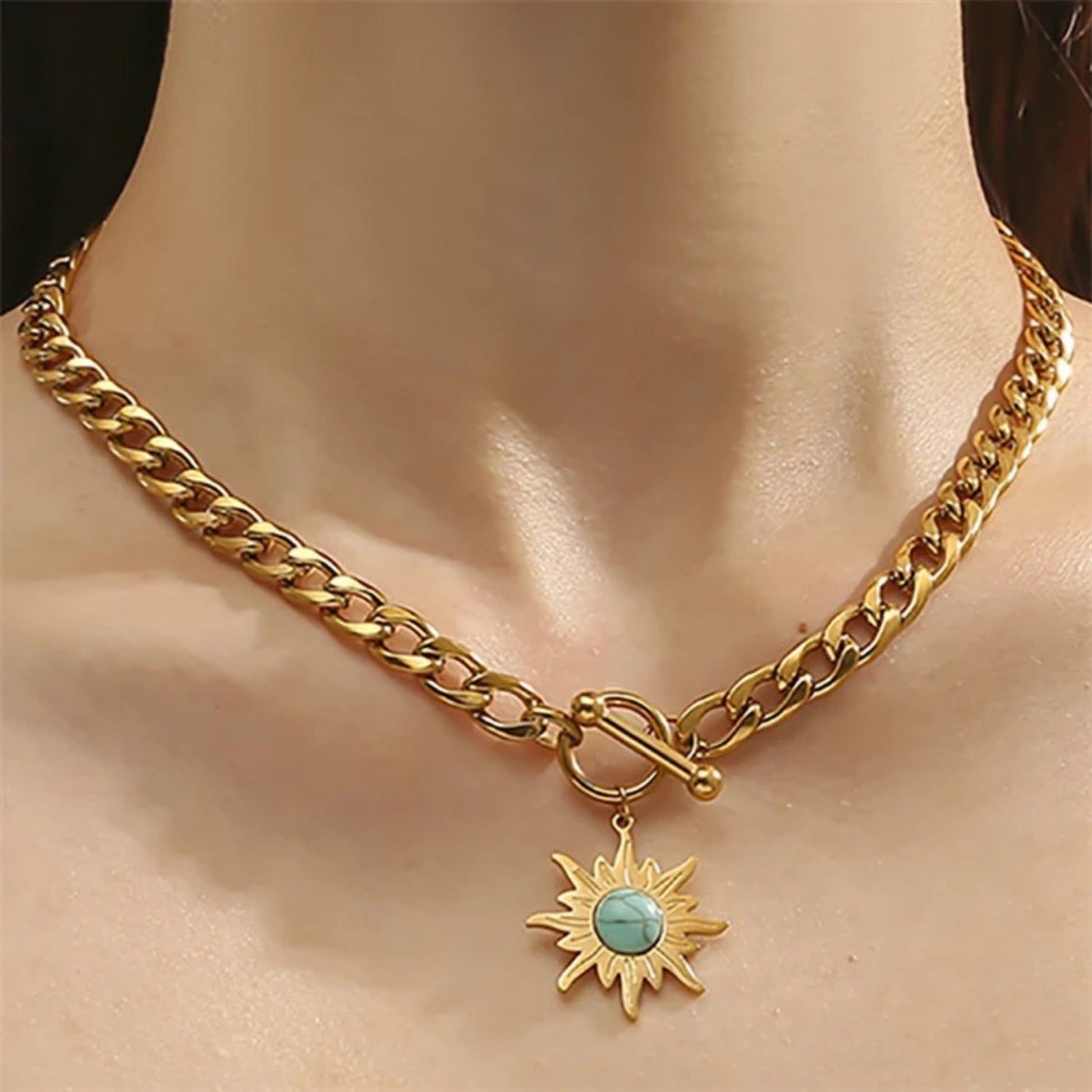 Sunburst Turquoise Charm Necklace
