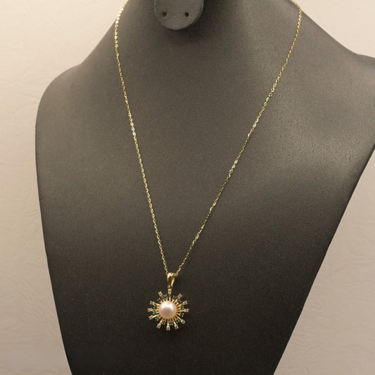Sunrise Elegance 18K Gold Plated Sterling Silver Pearl Necklace