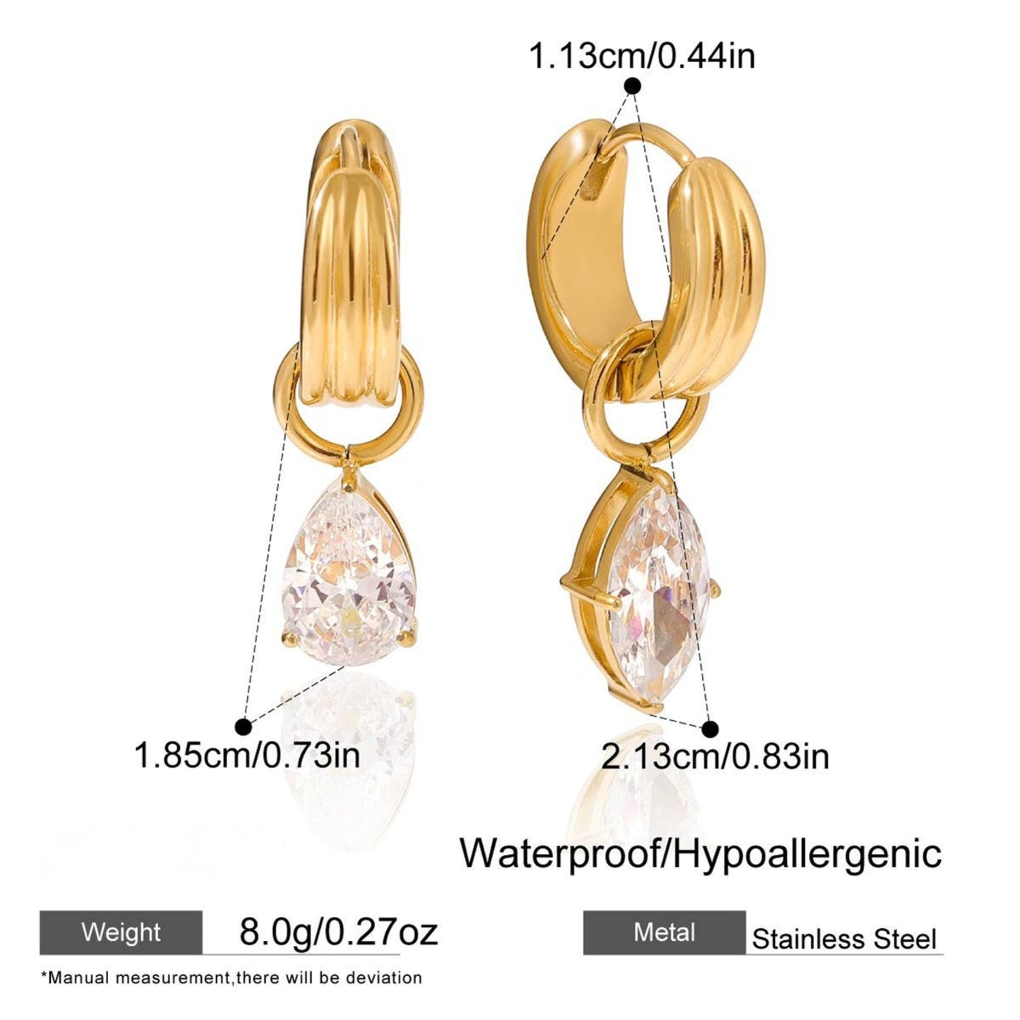 Teardrop Crystal Hoop Earrings – 18K Gold Plated