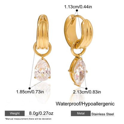 Teardrop Crystal Hoop Earrings – 18K Gold Plated