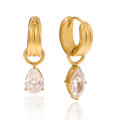 Teardrop Crystal Hoop Earrings – 18K Gold Plated