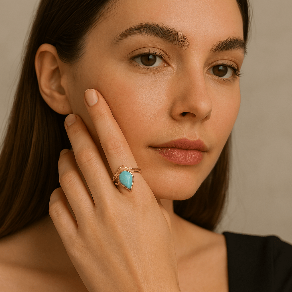 Teardrop Serenity Natural Stone 18K Gold Plated Ring