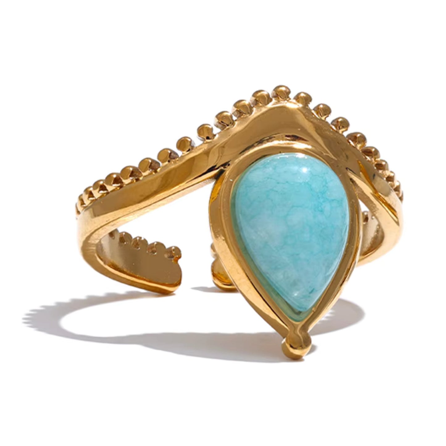 Teardrop Serenity Natural Stone 18K Gold Plated Ring