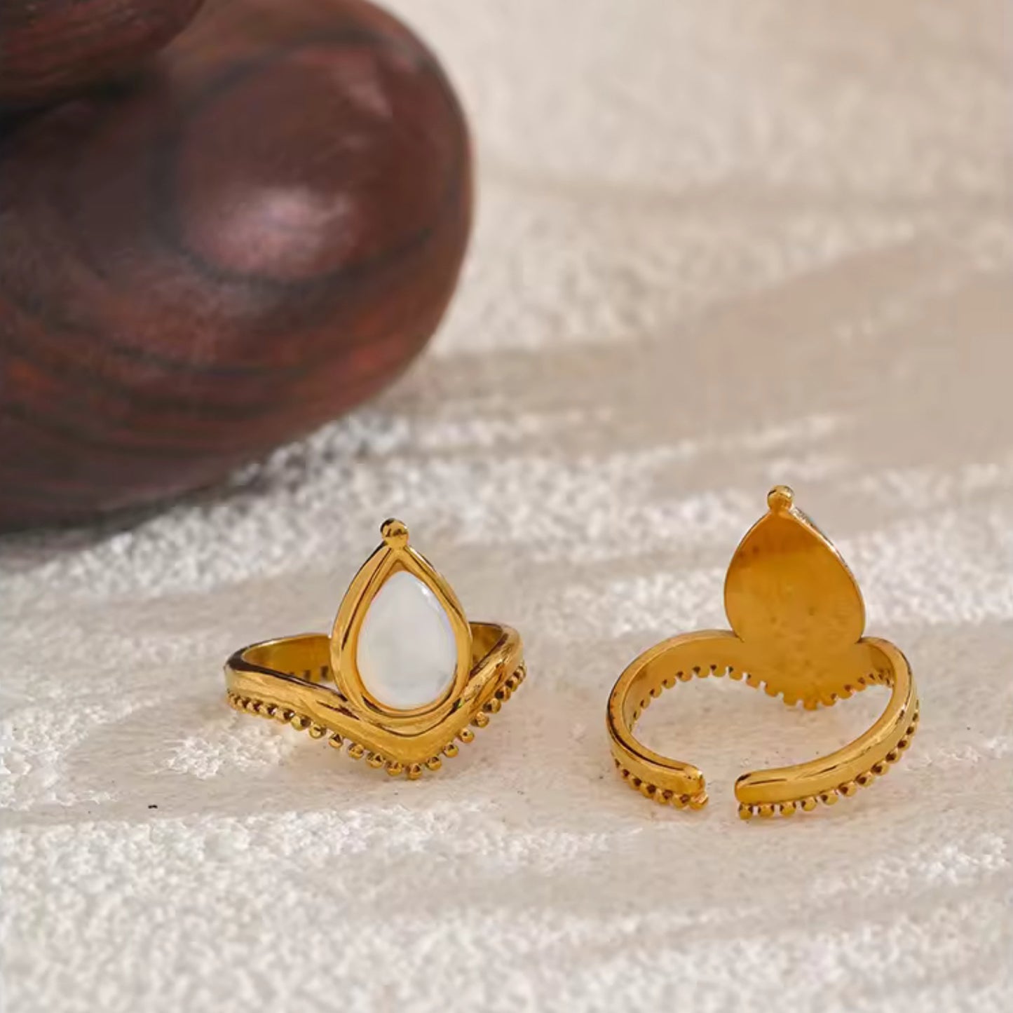 Teardrop Serenity Natural Stone 18K Gold Plated Ring