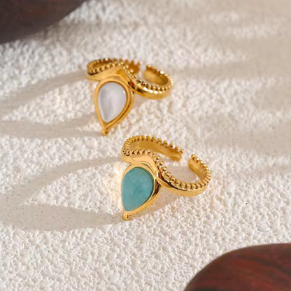 Teardrop Serenity Natural Stone 18K Gold Plated Ring
