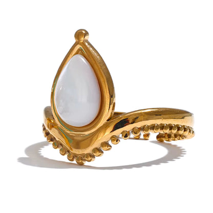 Teardrop Serenity Natural Stone 18K Gold Plated Ring