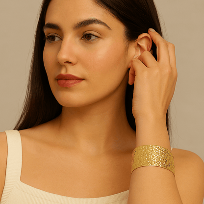 Textured Elegance Adjustable Cuff 18K Gold Plated Bracelet