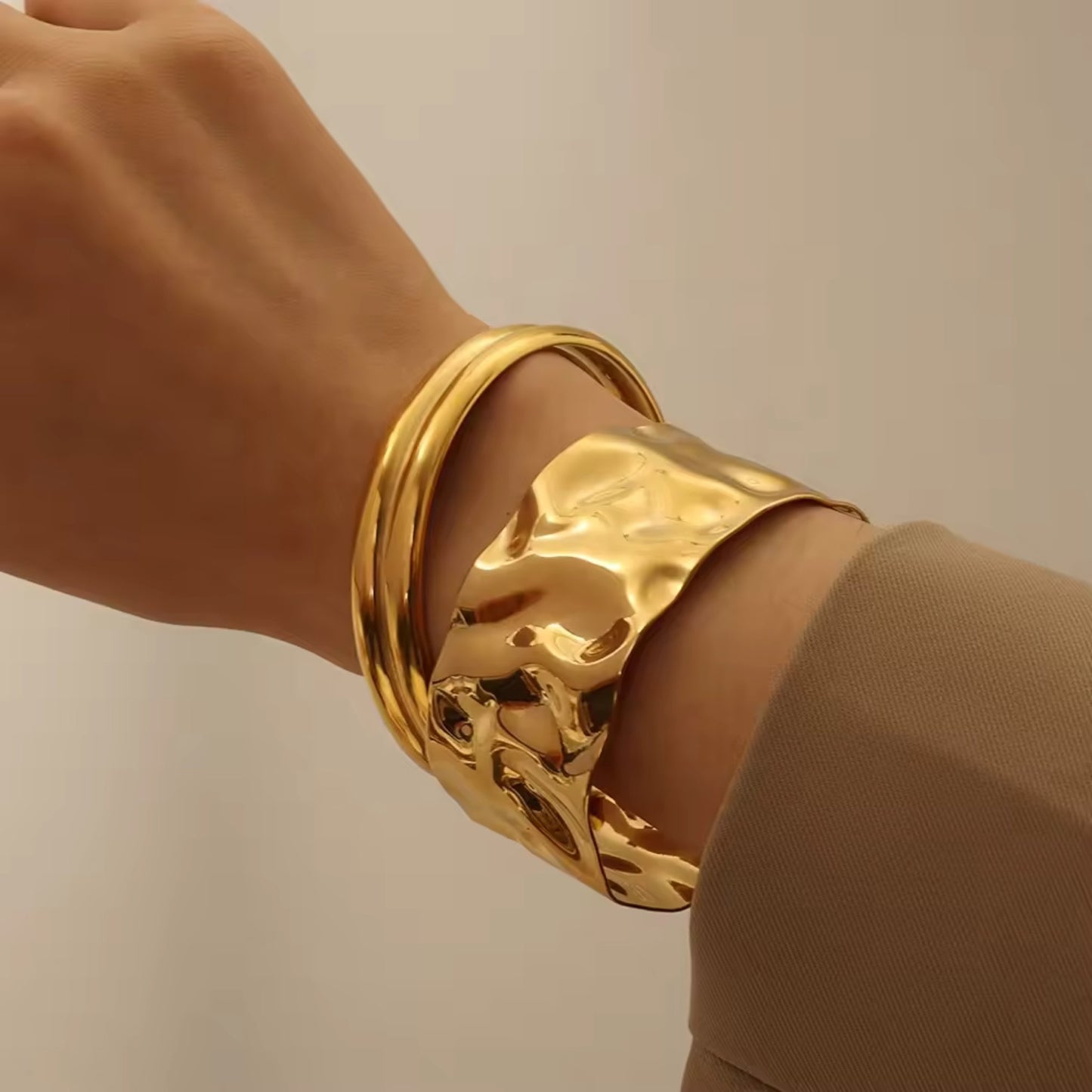 Textured 18K Gold Plated Cuff Bracelet