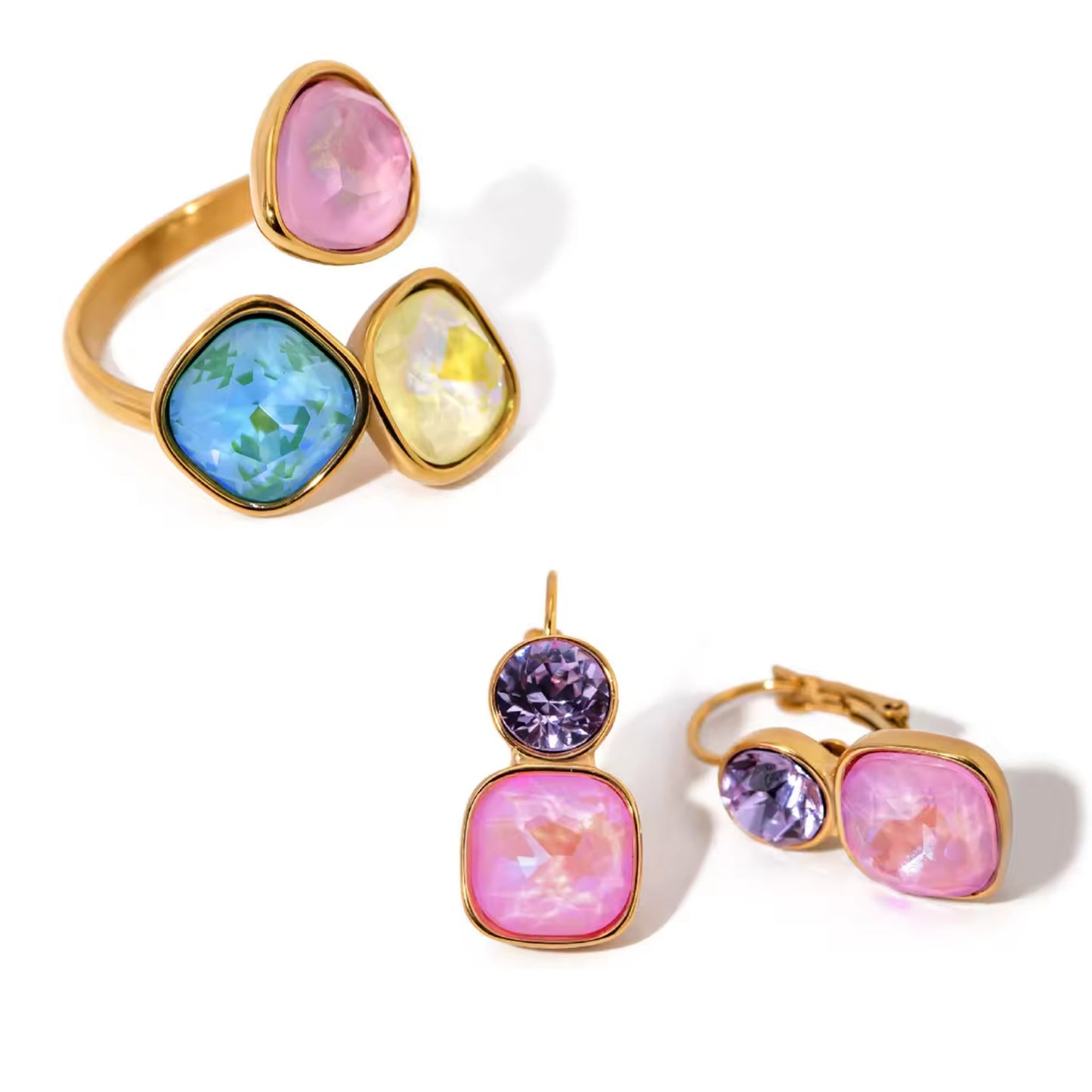 Tricolor Radiance Rhinestone 18K Gold Plated Ring