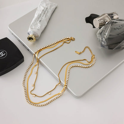 Triple Luxe Layered Gold 18K Gold Plated Necklace