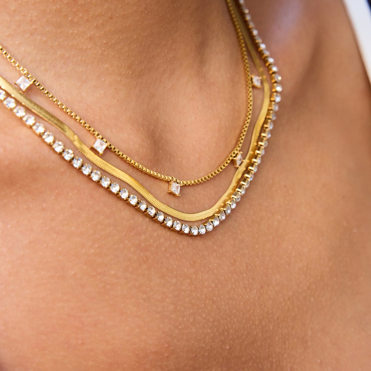 Triple Luxe Layered Gold 18K Gold Plated Necklace