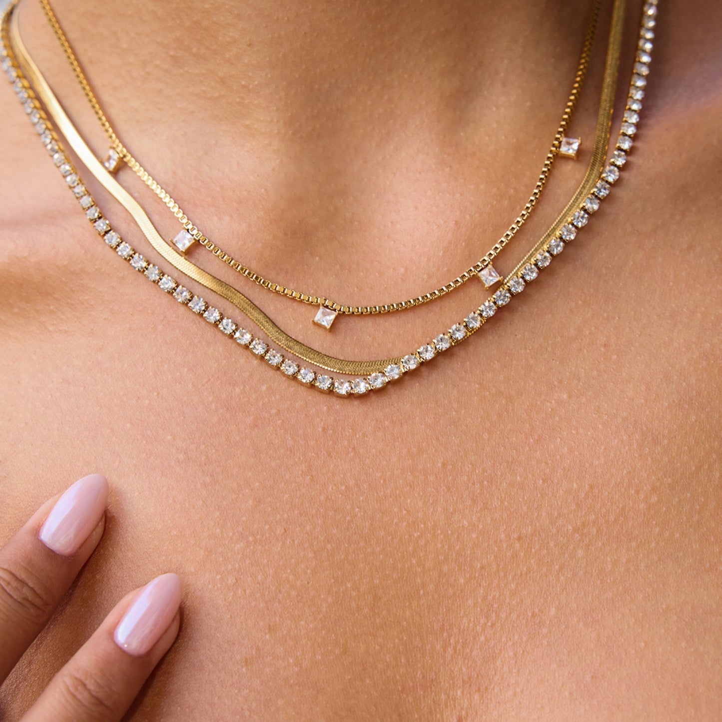Triple Luxe Layered Gold 18K Gold Plated Necklace