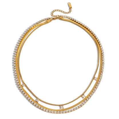 Triple Luxe Layered Gold 18K Gold Plated Necklace