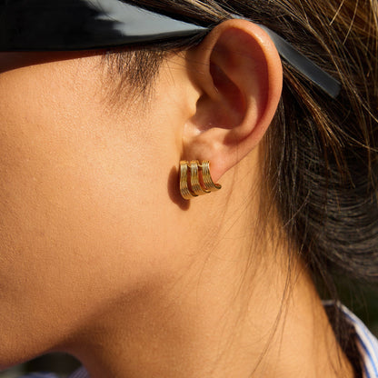 Triple Wave Hoop Earrings – 18K Gold Plated