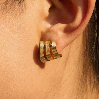 Triple Wave Hoop Earrings – 18K Gold Plated