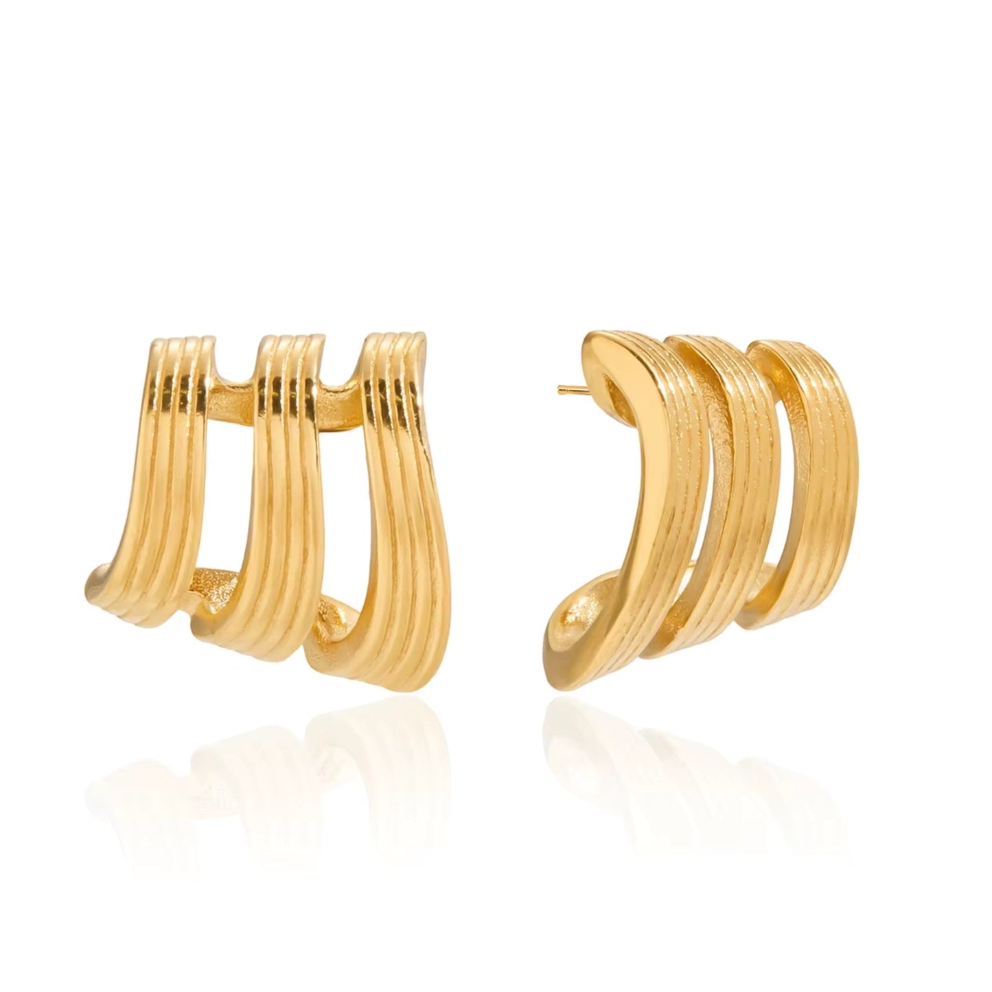 Triple Wave Hoop Earrings – 18K Gold Plated