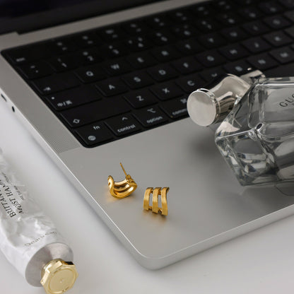 Triple Wave Hoop Earrings – 18K Gold Plated