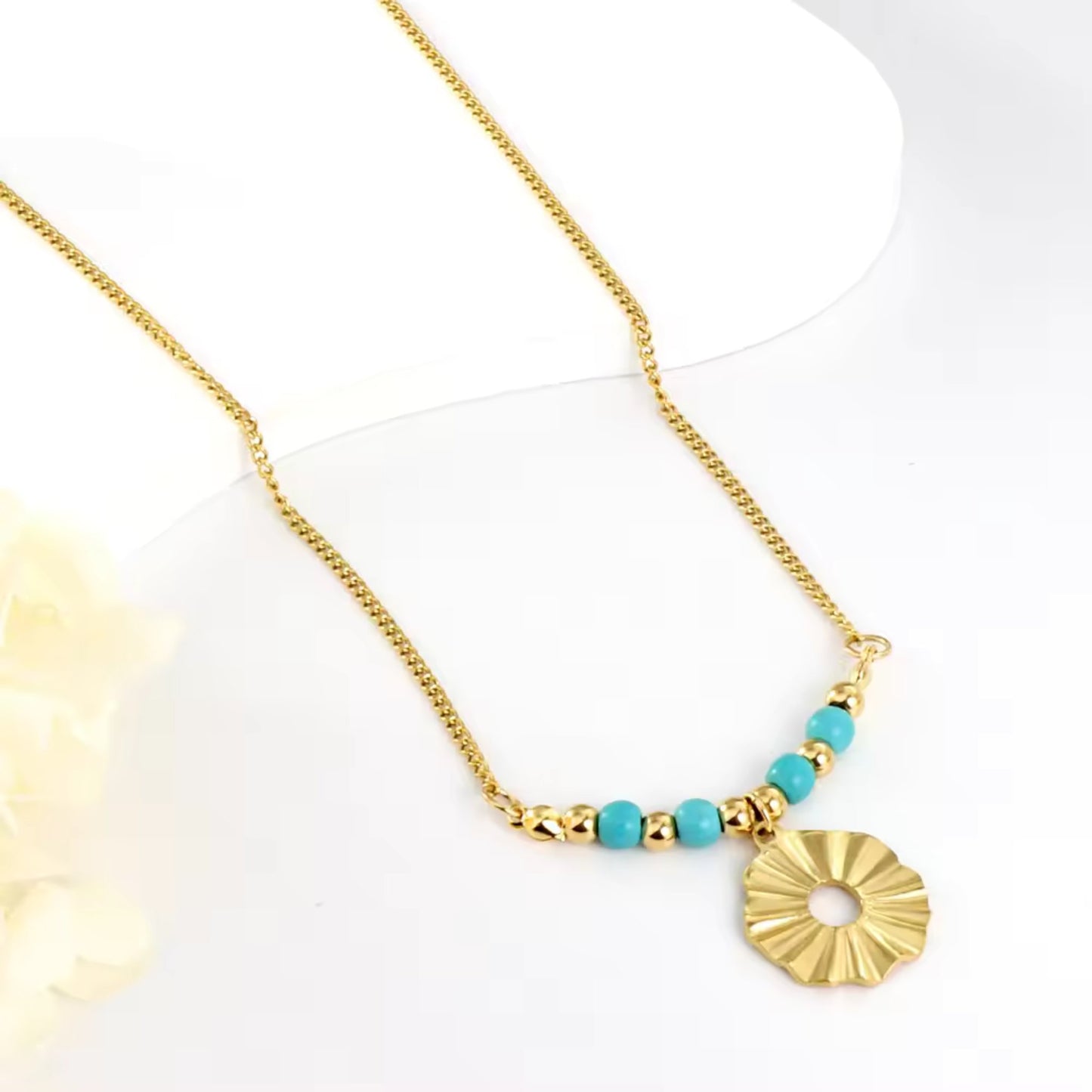 Turquoise Beaded Sunburst Pendant Necklace