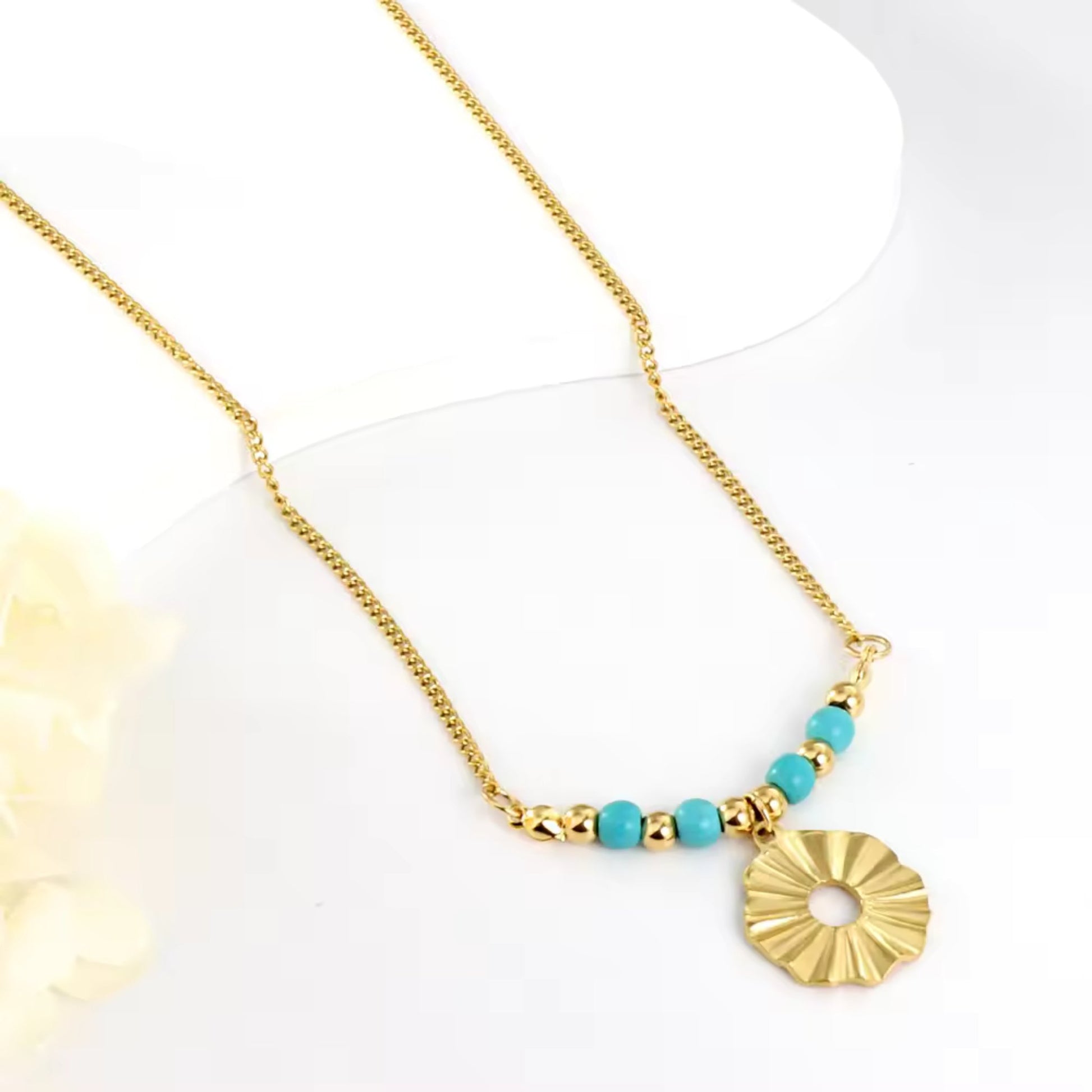 Turquoise Beaded Sunburst Pendant Necklace
