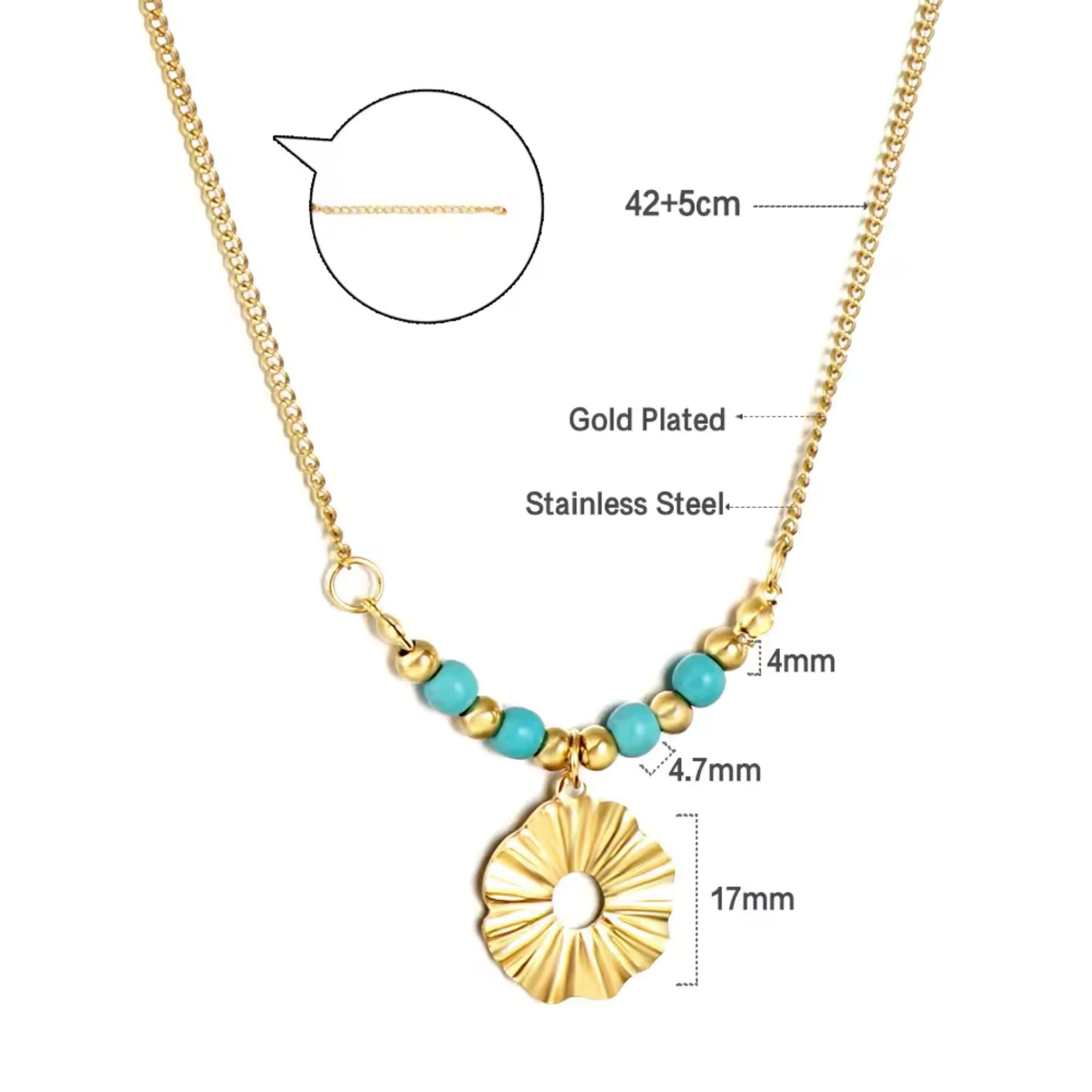 Turquoise Beaded Sunburst Pendant Necklace