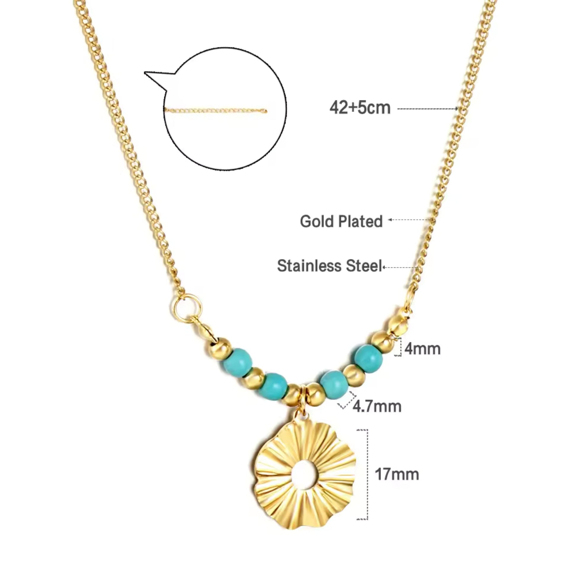 Turquoise Beaded Sunburst Pendant Necklace