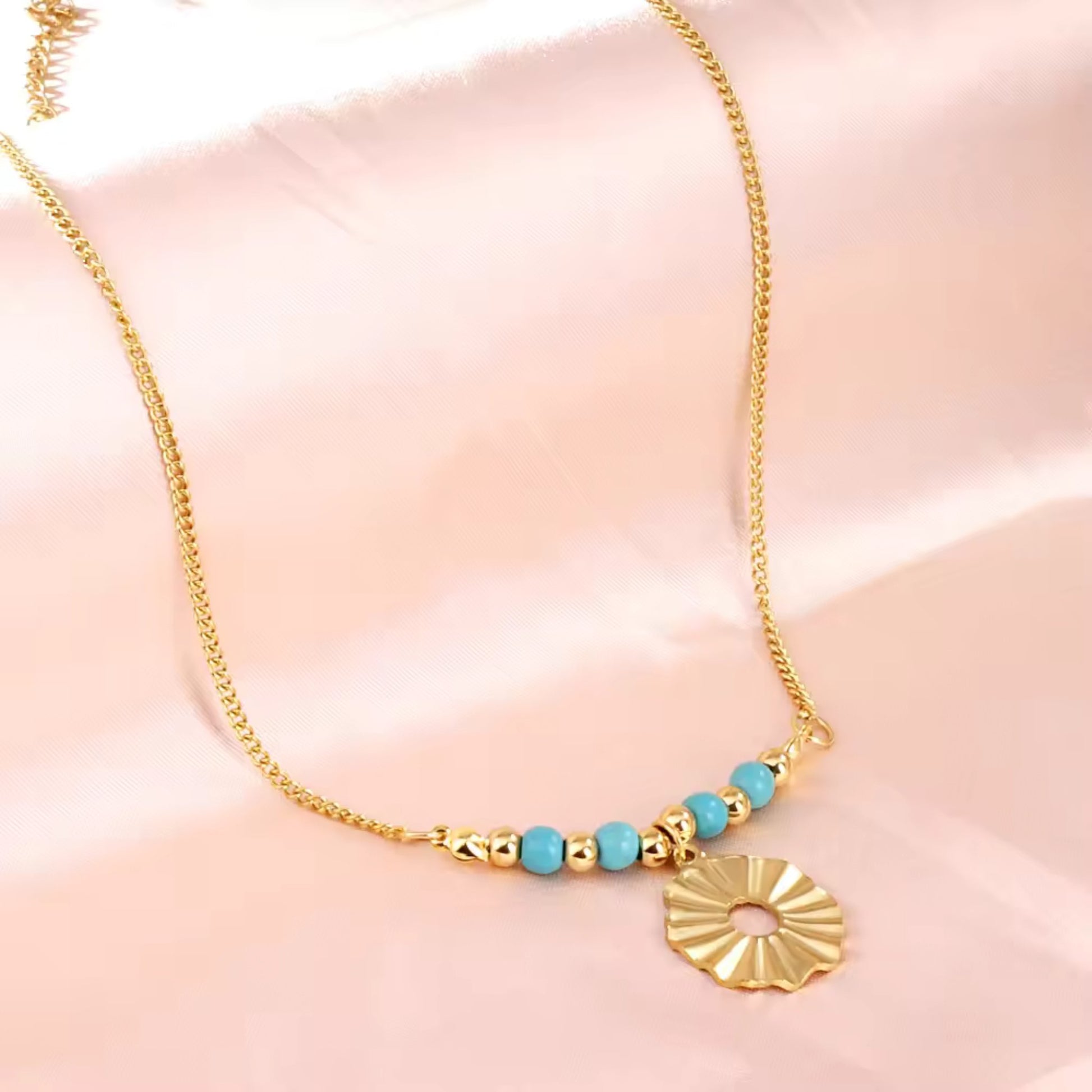 Turquoise Beaded Sunburst Pendant Necklace