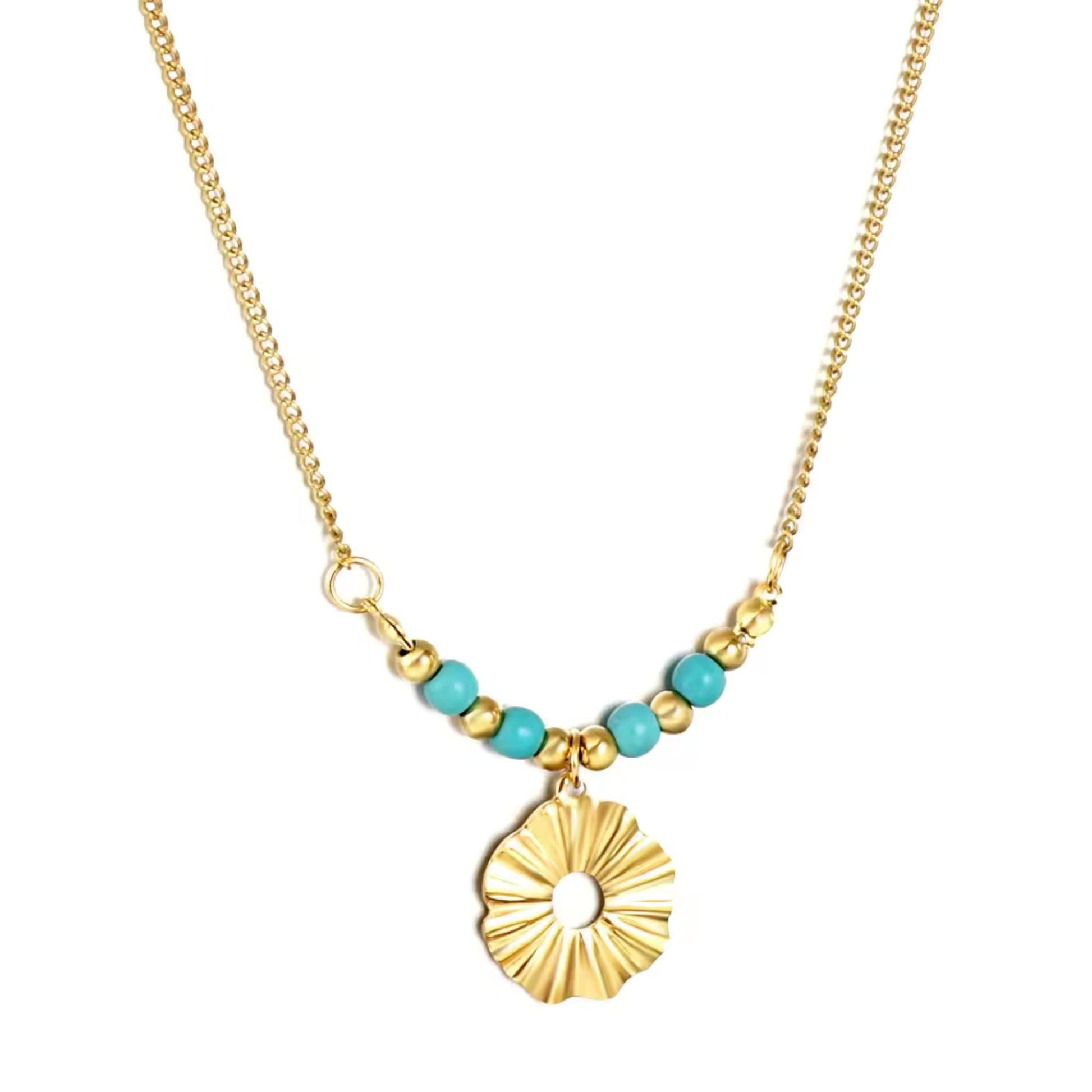 Turquoise Beaded Sunburst Pendant Necklace