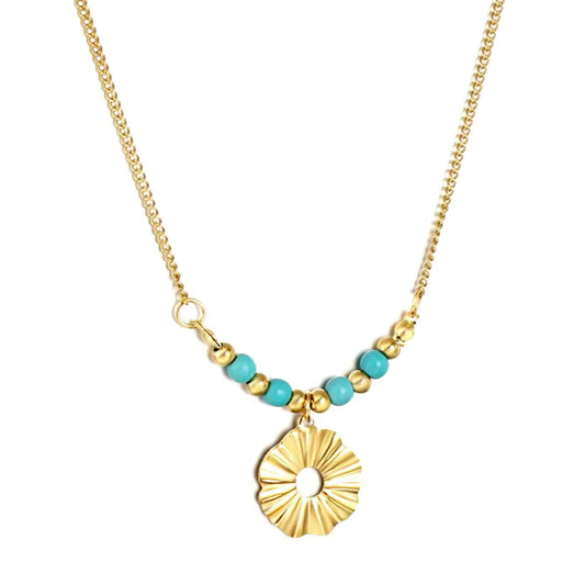 Turquoise Beaded Sunburst Pendant Necklace