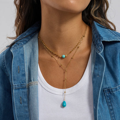 Turquoise Drop Layered Necklace – 18K Gold Stainless Steel