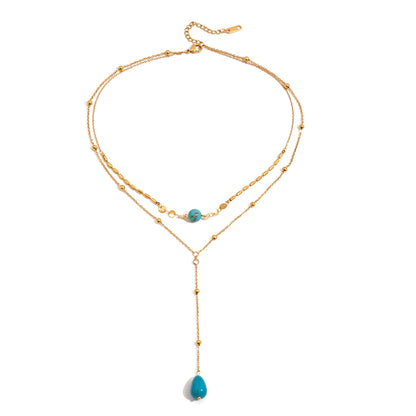 Turquoise Drop Layered Necklace – 18K Gold Stainless Steel